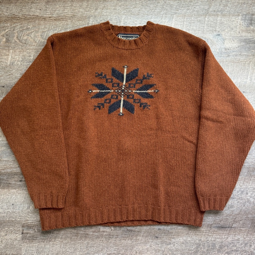 Vintage 90s Abercrombie and Fitch Lambswool Knit Snowflake Grandpa Sweater Large - Picture 4 of 11